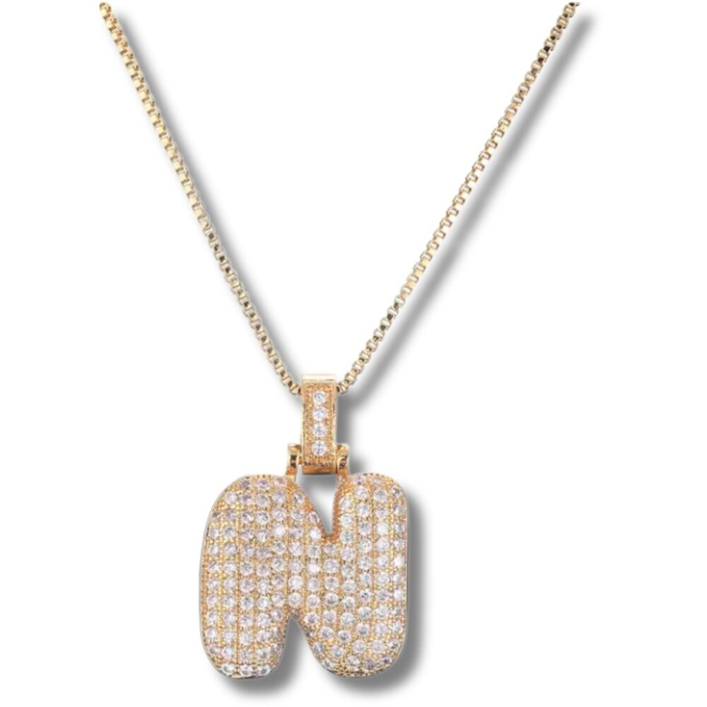 Bubble Letter Initial "N" Pendant w/Chain Necklace